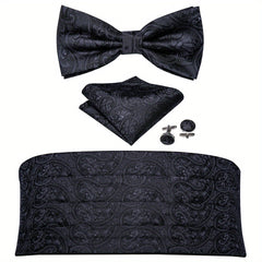 Barry Wang Men's Cummerbund Bowtie Set Silk Paisley Floral Pre-tied