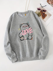 Bear Graphic Pullover Sweatshirt Women's Sporty Sweatshirts