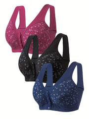 3 Pack Plus Size Bra Set Women's Plus Floral Print Comfort Bralette
