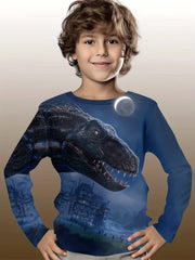 3D Dinosaur Kid's Pullover Long Sleeve Top For Spring Fall Winter