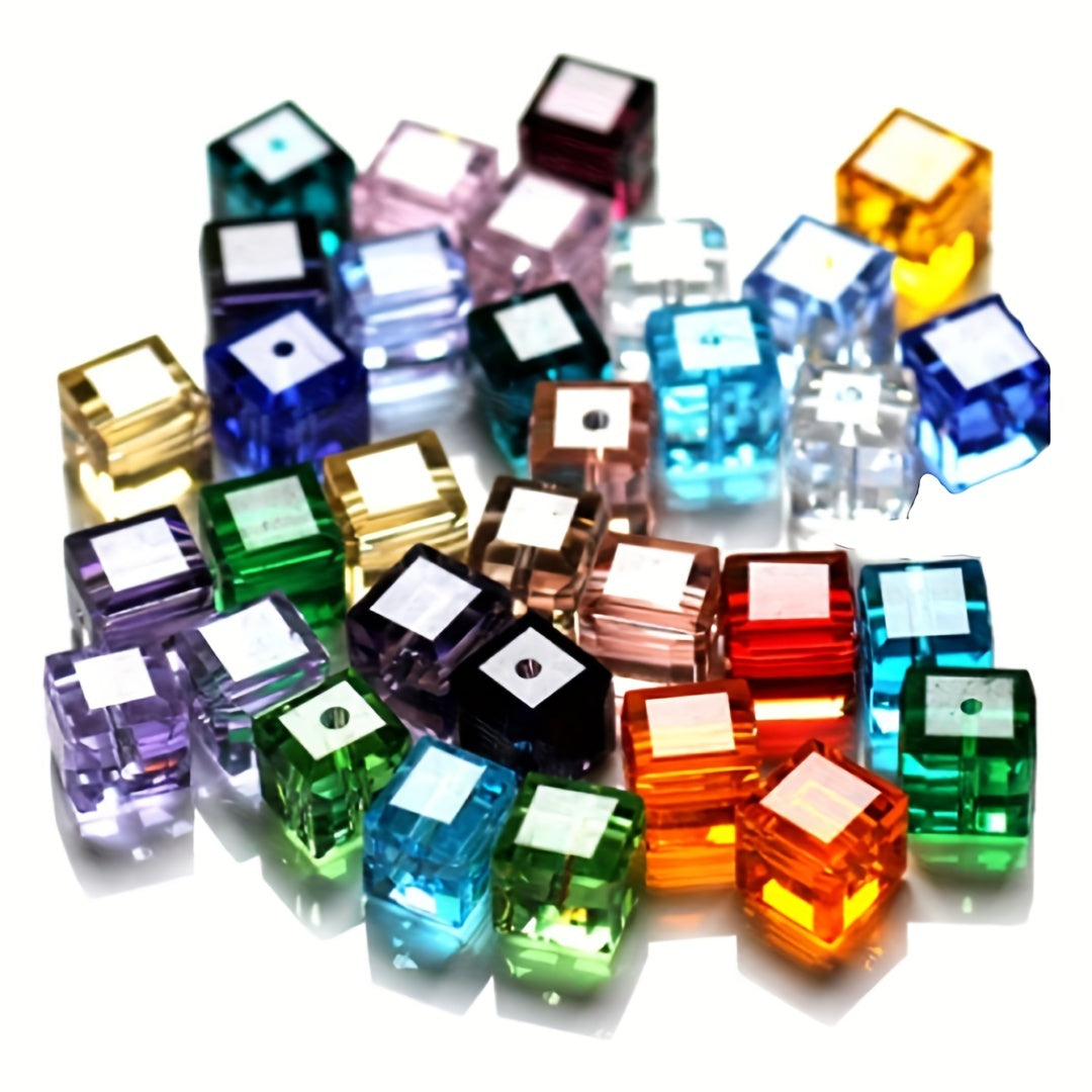 50pcs Mixed Crystal Cube Beads for DIY Jewelry Making 6x6mm