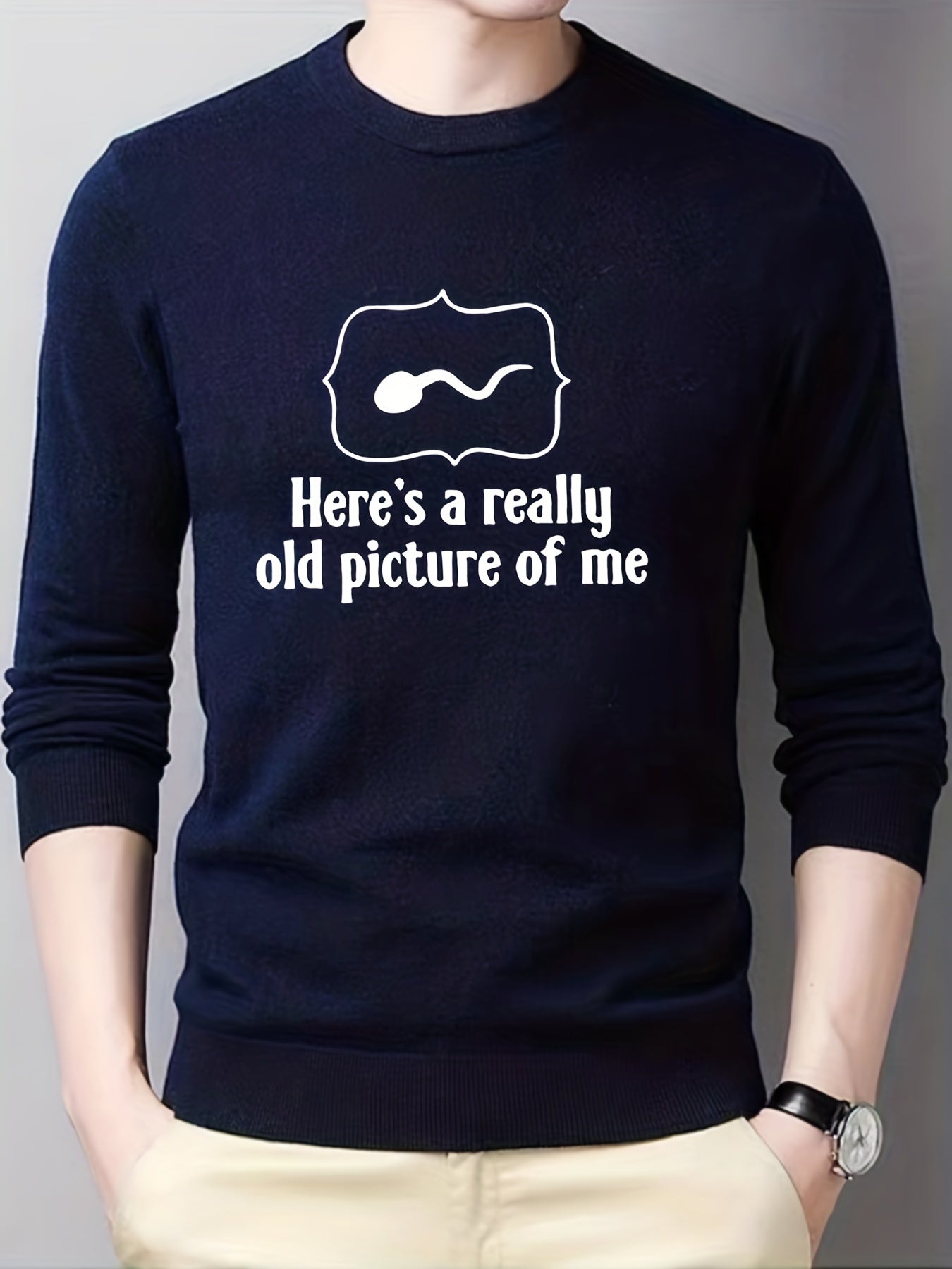 Funny Sperm Print Knitted Sweater Men's Casual Warm Mid Stretch Pullover