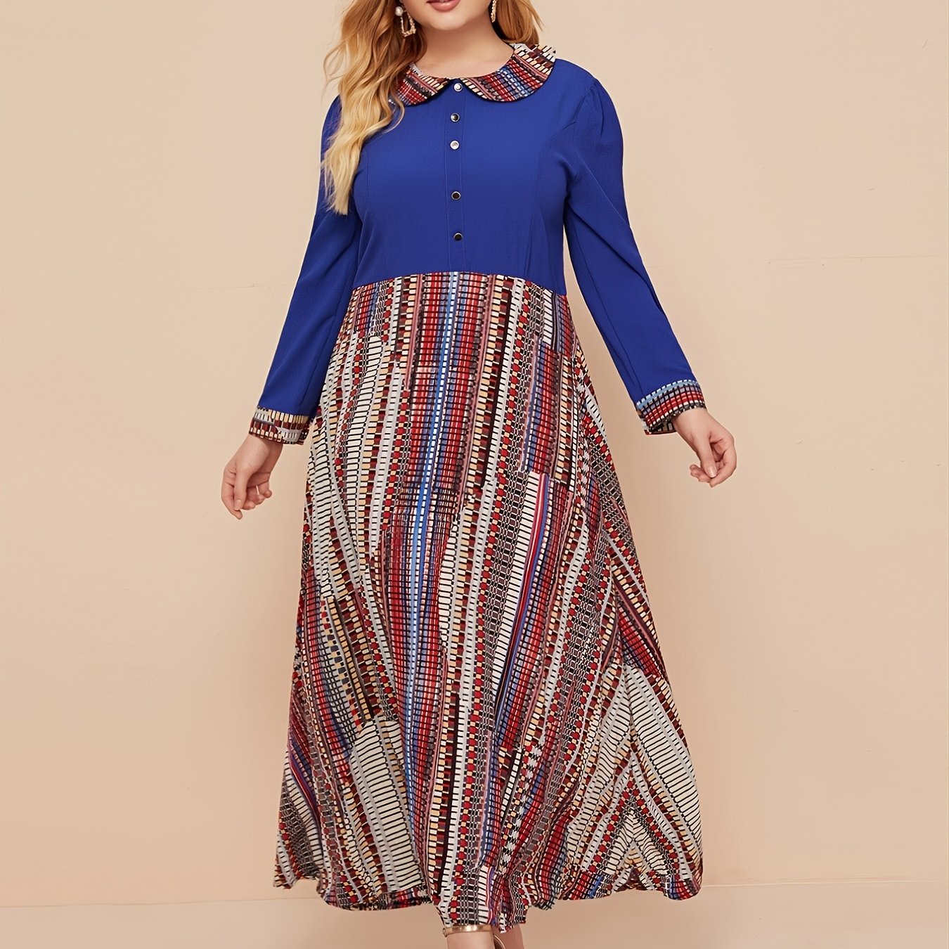 Contrast Lapel Maxi Dress Plus Size