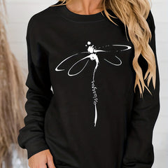 Dragonfly Print Pullover Sweatshirt Crew Neck for Fall & Winter