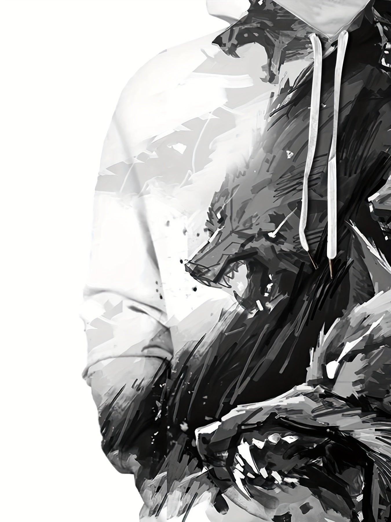Wolf Print Hoodies Men Graphic Hoodie Kangaroo Pocket Pullover Autumn Winter