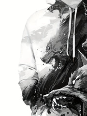 Wolf Print Hoodies Men Graphic Hoodie Kangaroo Pocket Pullover Autumn Winter