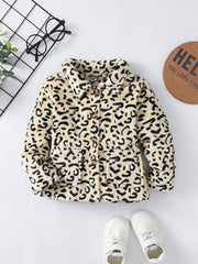 Girls Leopard Print Fleece Jacket, Winter Kids Clothes