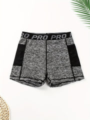 Letter Pattern High Waist Yoga Shorts With Pocket