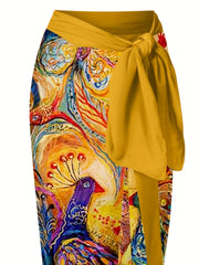 Peacock Print Two Pieces Swimsuit with Cover Up Shirt