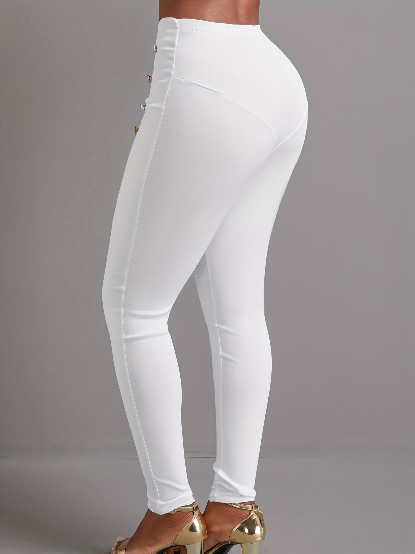 Sexy Leggings High Rise Stretch Button Decor