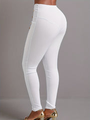 Sexy Leggings High Rise Stretch Button Decor
