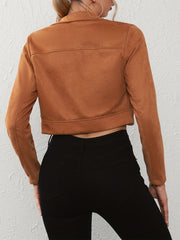 Zip Up Collar Jacket Solid Long Sleeve Outerwear