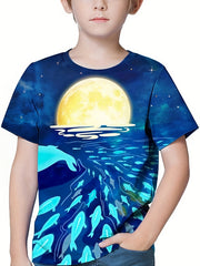 3D Whale Under The Sea Graphic Crew Neck Short Sleeve T shirt Girls Casual