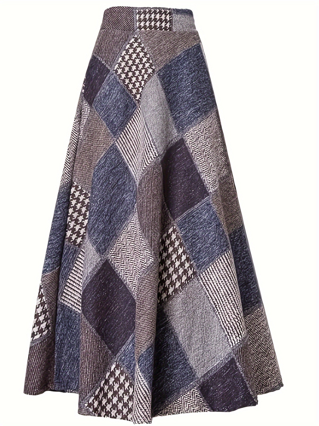 Patchwork Print High Rise A-line Maxi Skirt