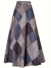 Patchwork Print High Rise A-line Maxi Skirt