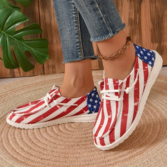 Women's Star & Stripe Canvas Shoes Lightweight Lace Up Casual Flat Shoes