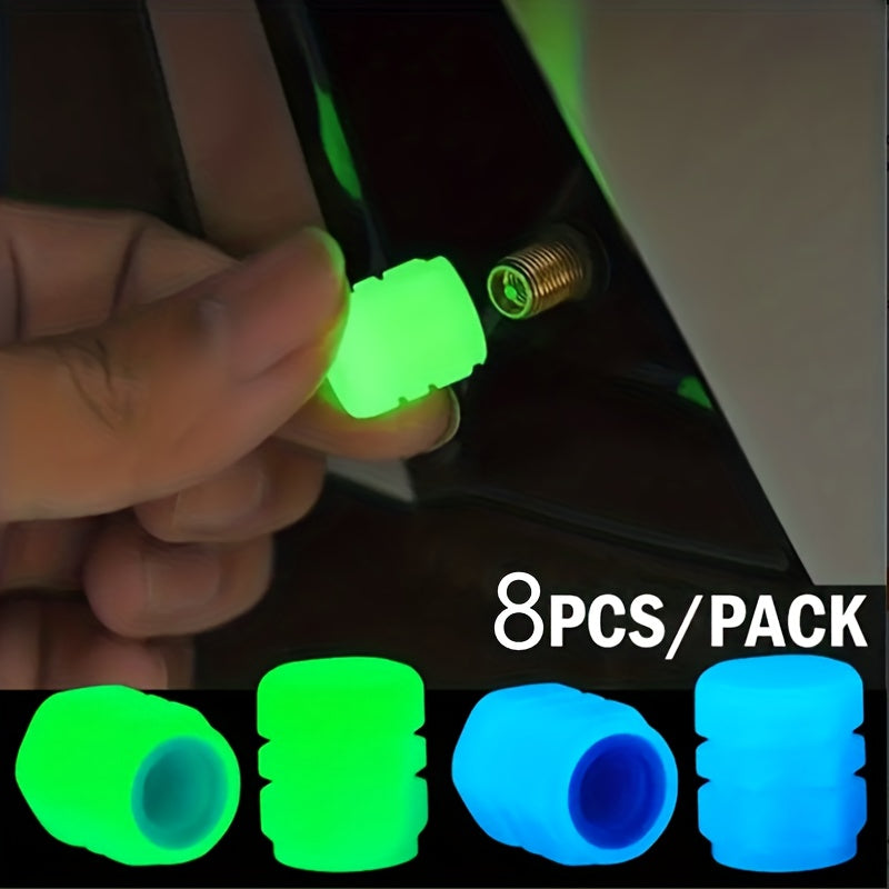 8pcs Mini Luminous Tire Valve Caps Glowing Wheel Hub Decor Auto Accessories