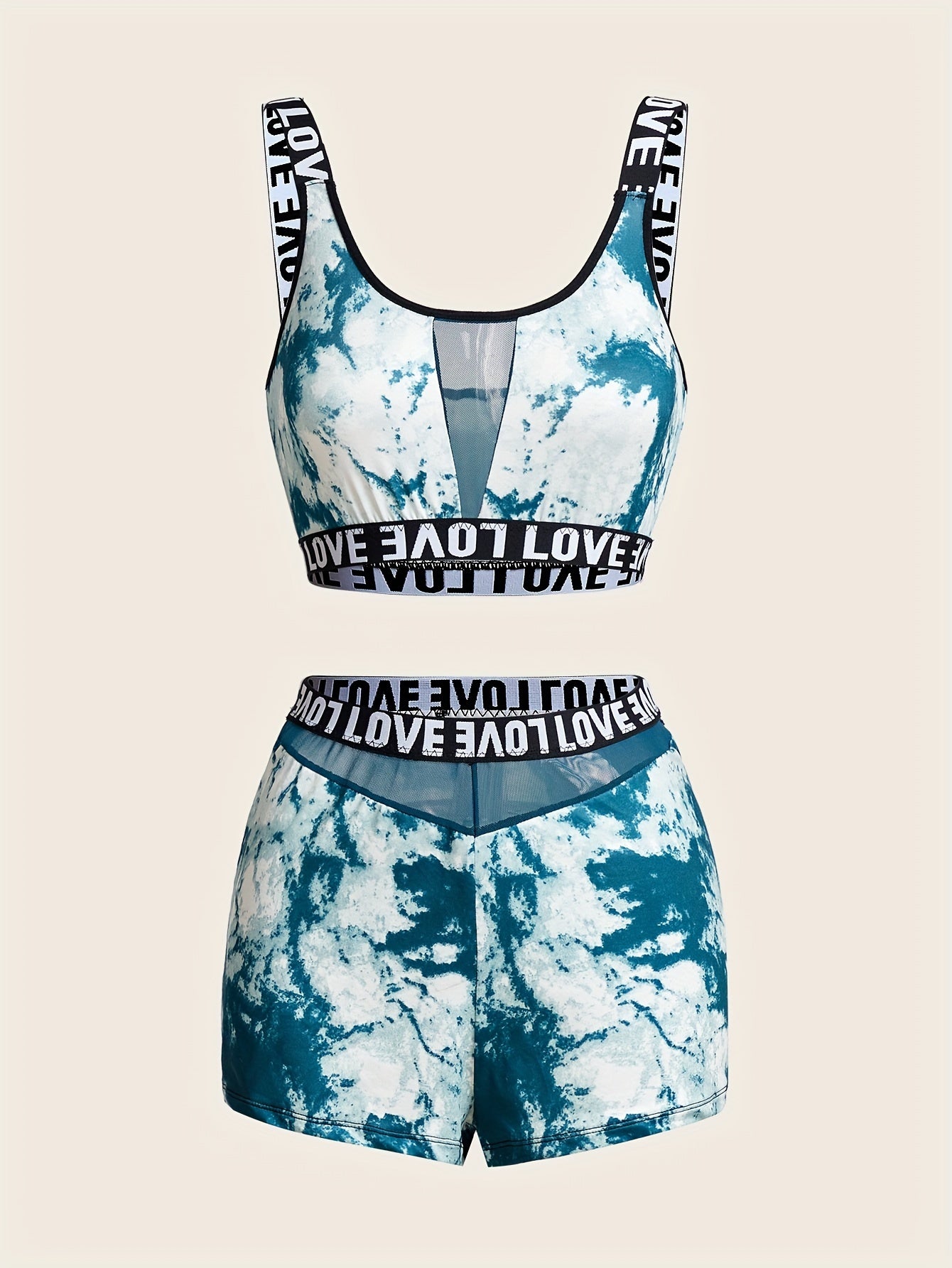 Letter Print Pajama Set Tank Top & Shorts Women's Sleepwear