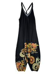 Floral Print V Neck Harem Jumpsuit for Women