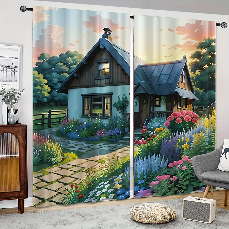 Cartoon Garden Cabin Curtain Tapestry Home Decoration