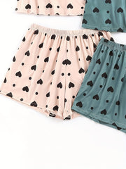 4 Pack Plus Size Women's Heart Print Pajama Set - Cami Top & Shorts