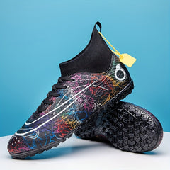 Boy's High Top Turf Football Boots Anti skid Lace Up TF Soccer Cleats
