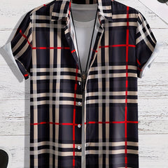 Men's Loose Fit Plaid Hawaiian Shirt