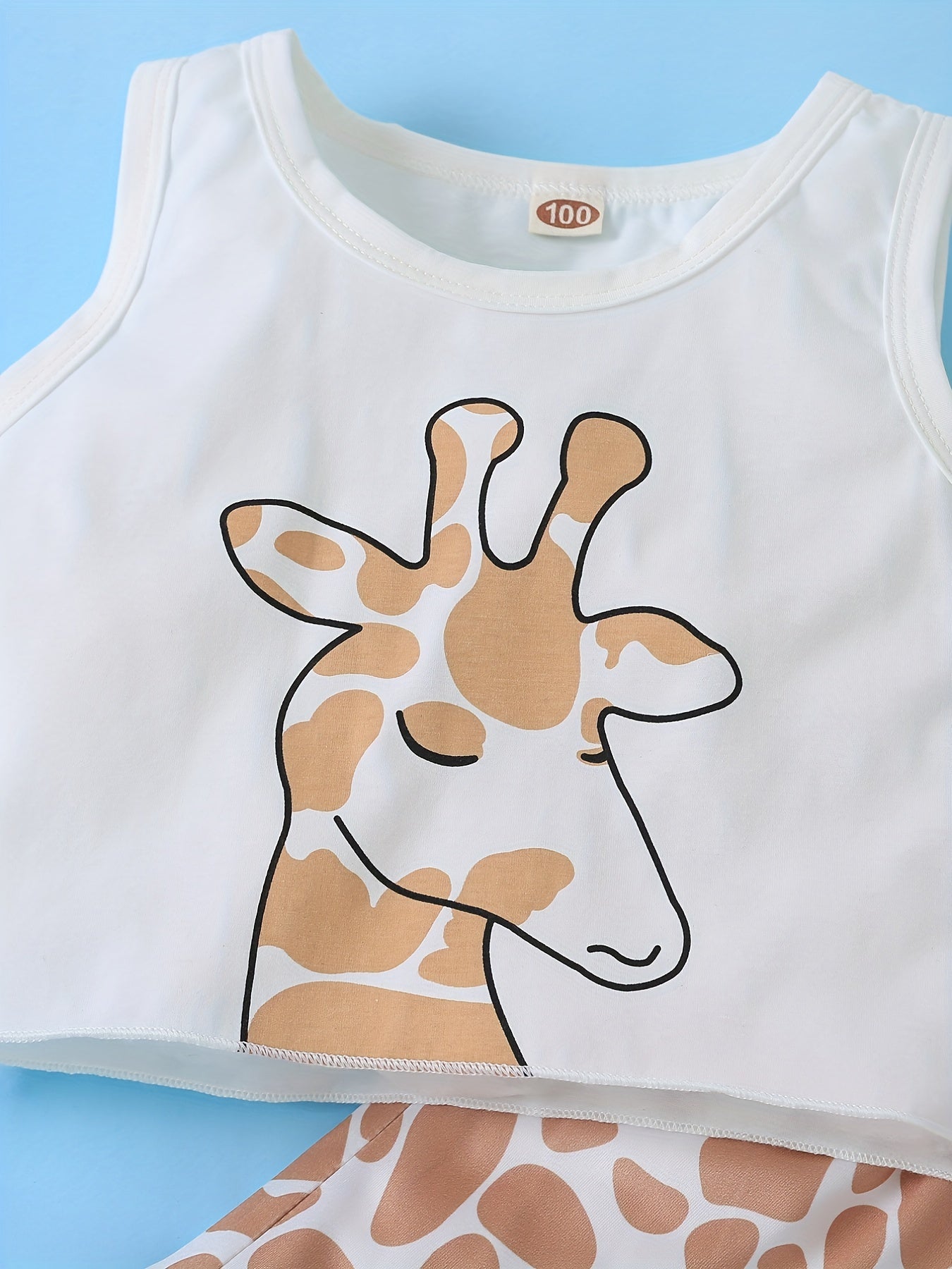 2pcs Giraffe Graphic Tank Crop Top & Shorts Set for Toddler Girls