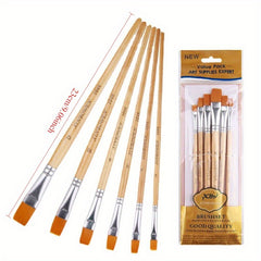 6pcs Wooden Handle Nylon Brush Set for Painting Crafts