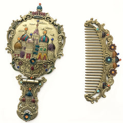 Antique Mirror Comb Set Handheld Makeup Beauty Mirror Compact Purse Small Mirror