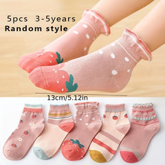 5 Pairs Girl's Cartoon Knitted Socks Warm Soft Crew Socks