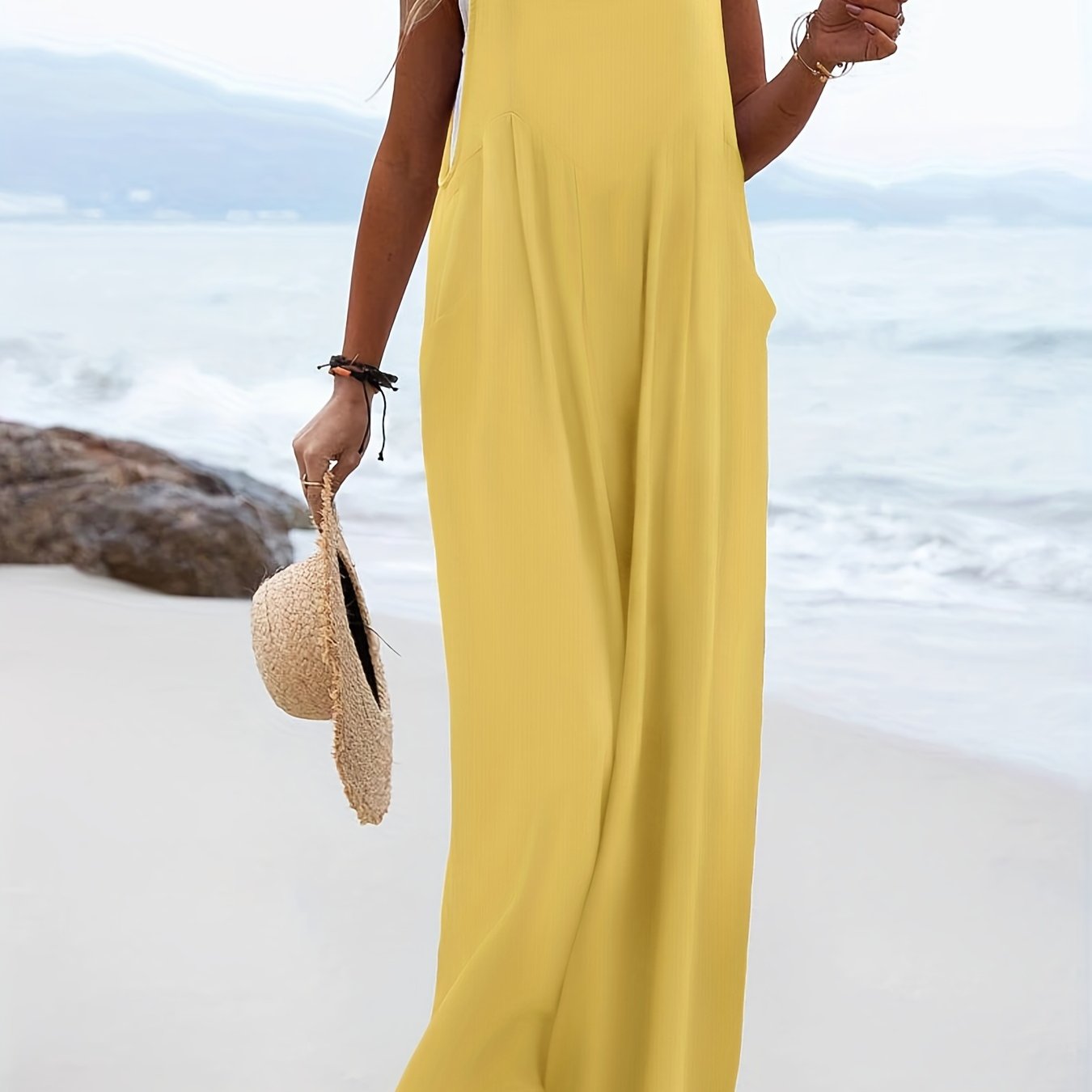 Solid Wide Leg Overall Jumpsuit Casual Button Overall Jumpsuit
