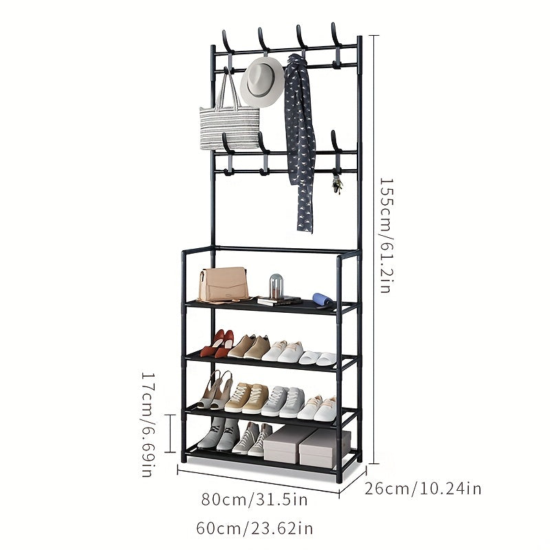 Entrance Coat Rack Foyer Shoe Rack with Storage Shelves and Hooks