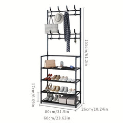 Entrance Coat Rack Foyer Shoe Rack with Storage Shelves and Hooks