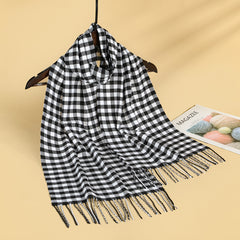 Faux Cashmere Plaid Fringe Small Scarf 1pc
