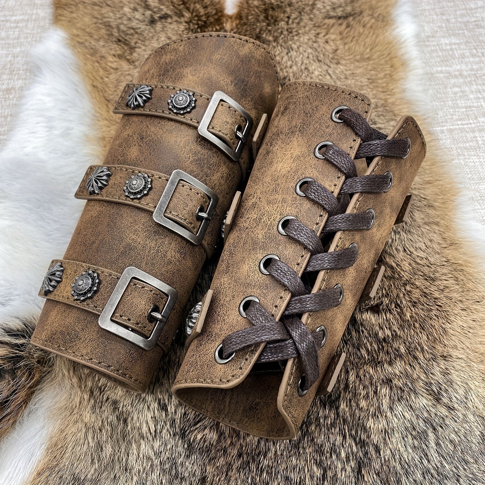 Medieval Knight & Pirate Arm Bracers Adjustable Faux Leather Armor