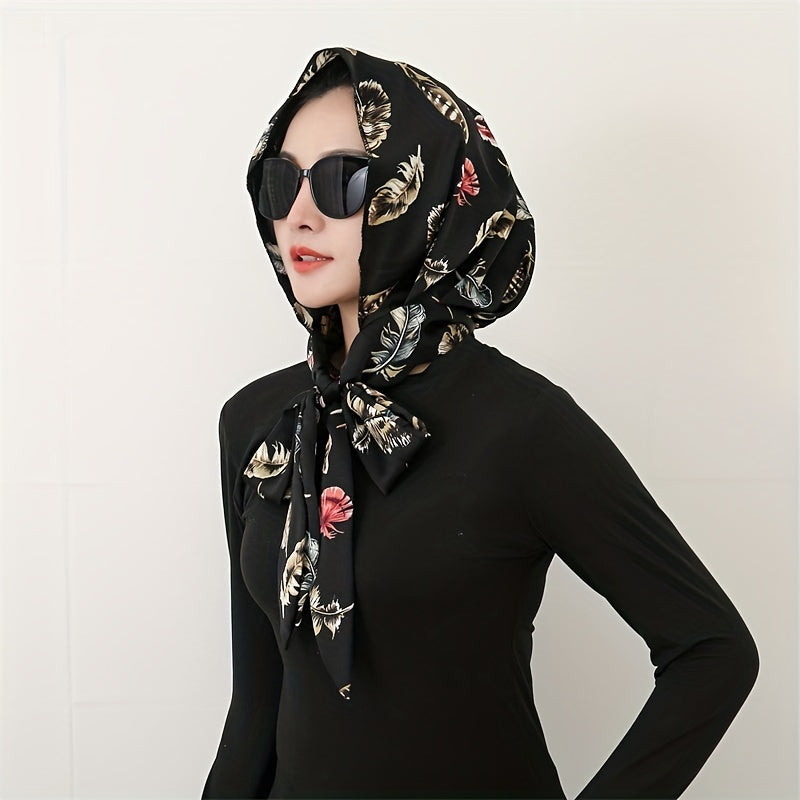 Boho Flower Print Satin Head Scarf for Women