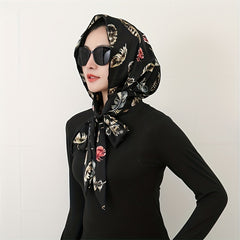 Boho Flower Print Satin Head Scarf for Women