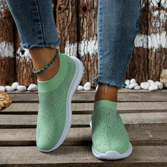 Women's Rhinestone Decor Sneakers Breathable Casual Flying Woven Shoes