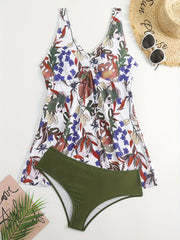 Floral Print High Stretch Boho 2 Pieces Bikini Set Women's Plus Swimsuit Set