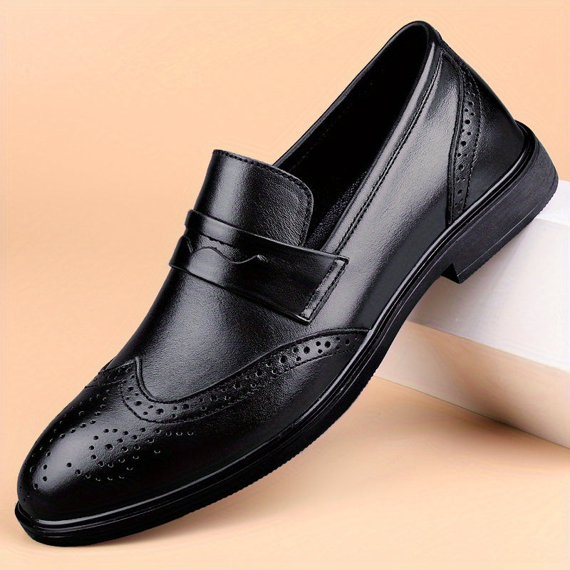 Men's Brogue Leather Loafers Lightweight Non Slip Comfy Casual Shoes