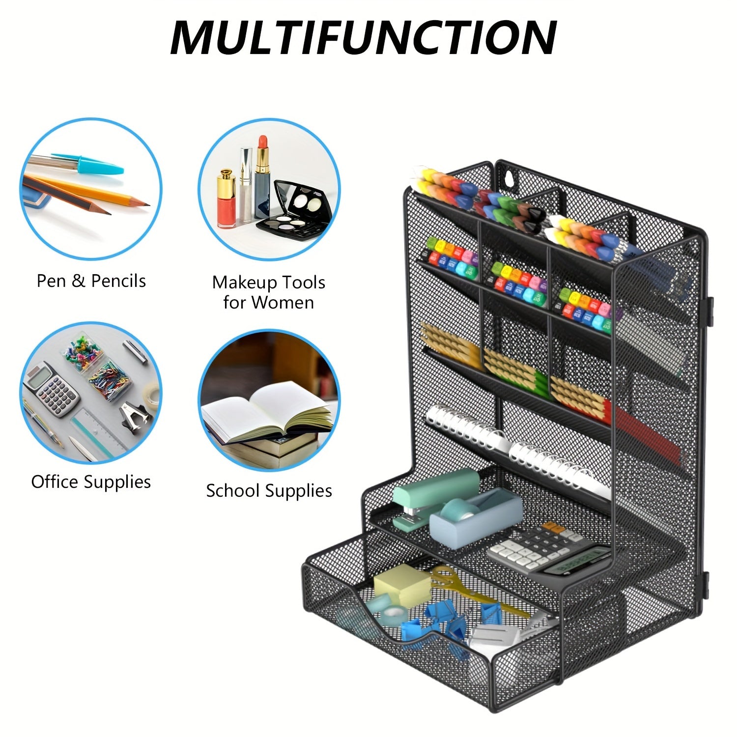 Desk Pen Organizer with Drawer Wall Mount Holder