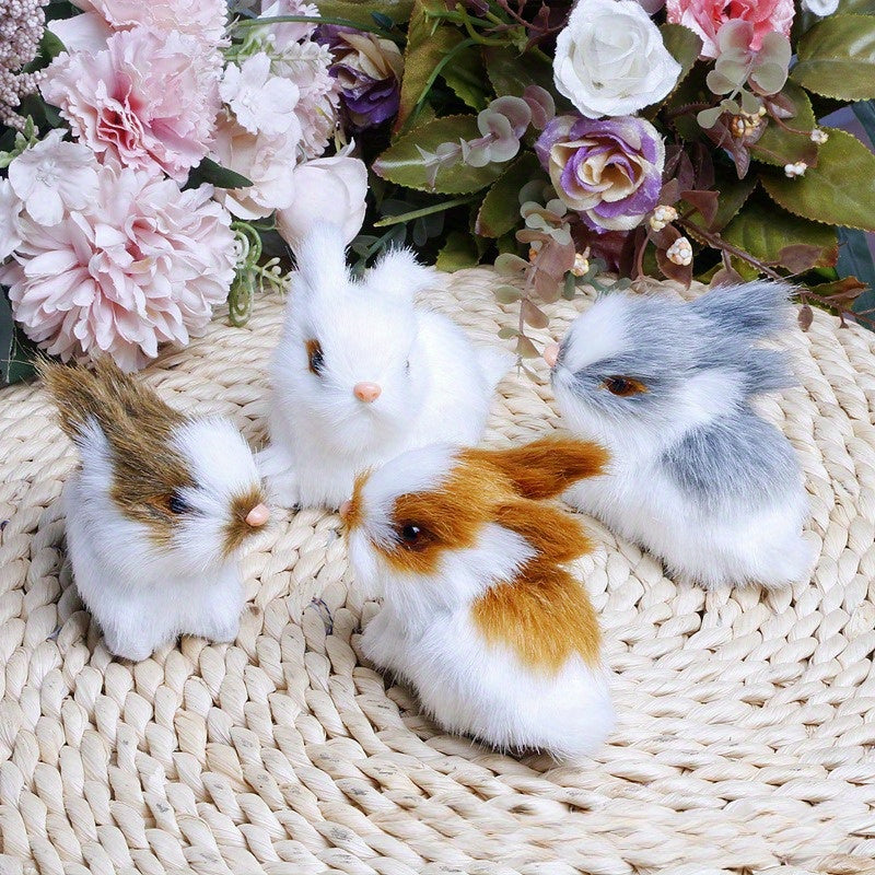 Handcrafted Simulated Rabbit Mini Set of Four Decorations for Lawn and Home Use