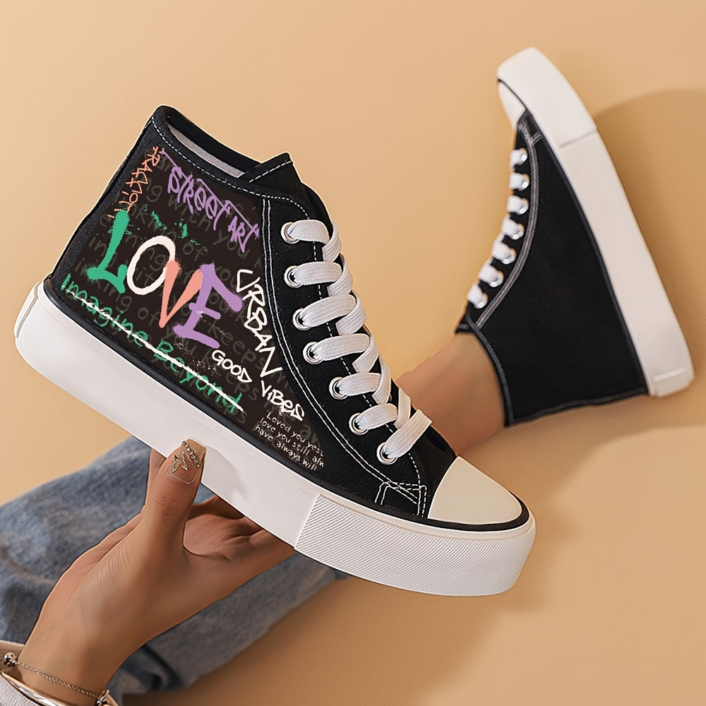 Love Letter Pattern Canvas High Top Sneakers