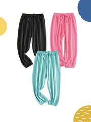 3pcs Girls Cotton Linen Casual Long Ankle Pants