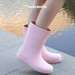 Women's Waterproof High Tube Rain Boots Solid Non slip Outdoor Rain Boots