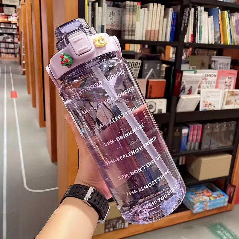 Transparent Large Capacity Water Cup with Straw and Handle