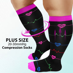 4 Pairs Plus Size Compression Socks Wide Calf for Men & Women