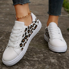Leopard Print Skate Shoes Lace Up Low Top Sneakers
