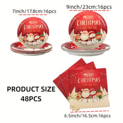 48pcs Christmas Dinnerware Set - Plates & Napkins for Party Supplies